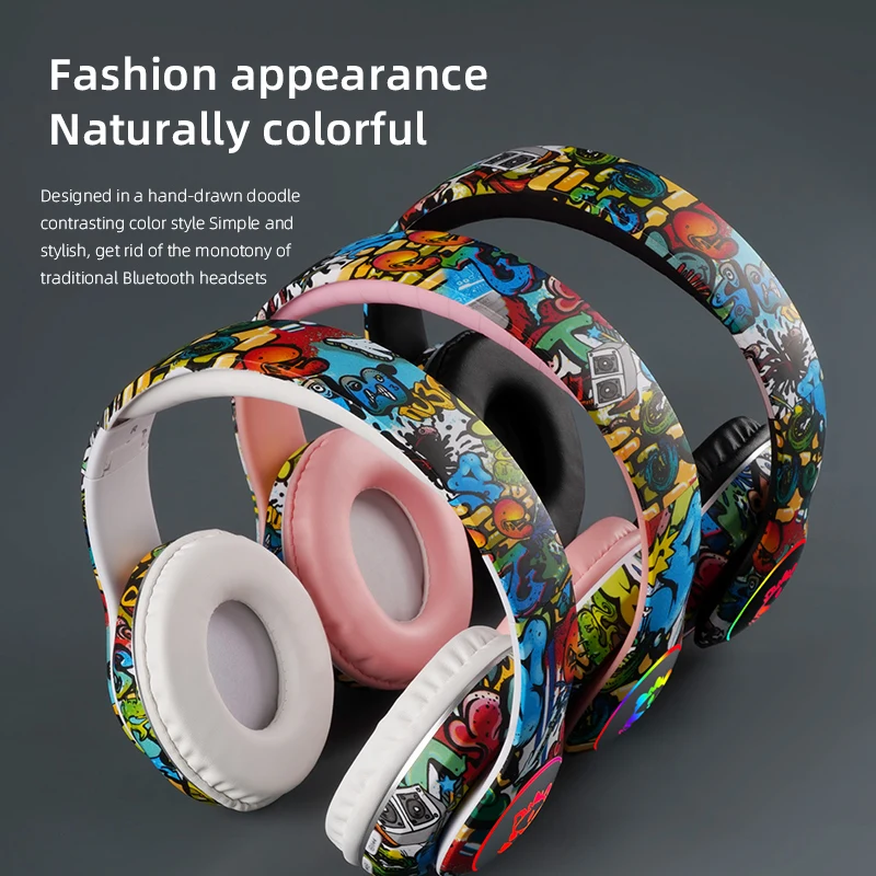 Wireless Headphones Bluetooth With Mic Flash Light Earphone Stereo Music Game  Sports Foldable Headset For Kids Girls Boys Gift