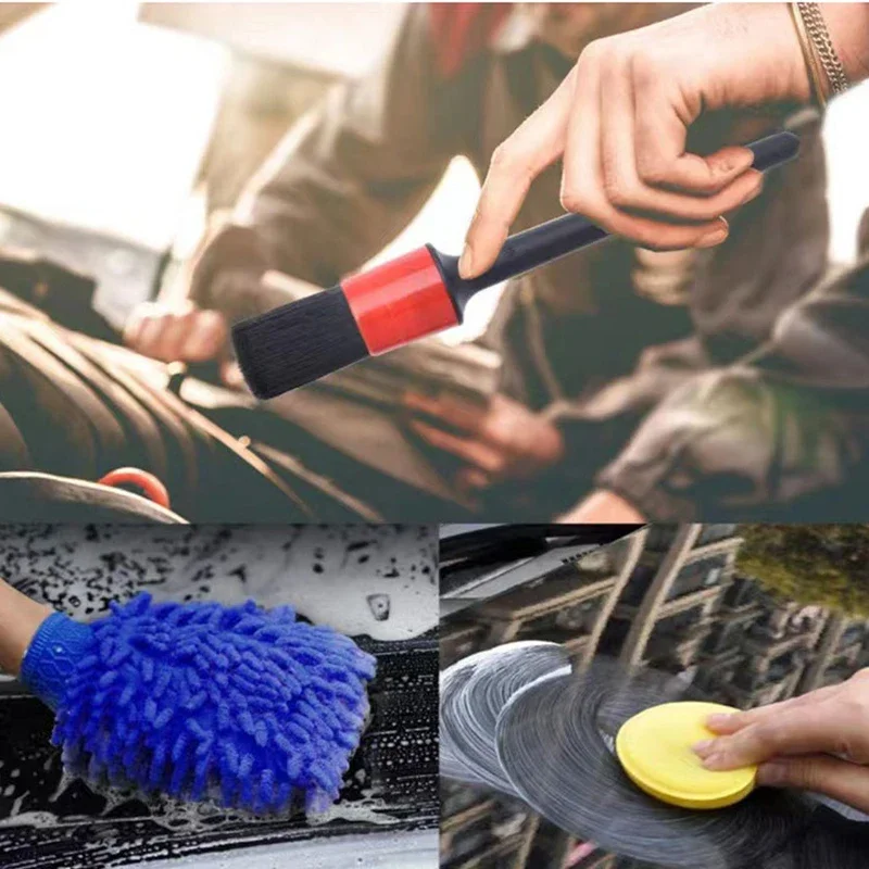 Detailing Brush Set Car Cleaning Brushes Washing Glove Towel Sponge For Car Leather Air Vents Rim Cleaning Dirt Dust Clean Tools 5