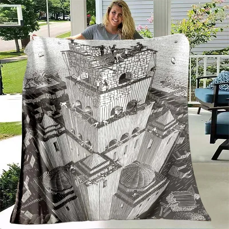 Escher Visual Disorder Art Pattern Flannel Throw Blanket Soft Lightweight Warm Blanket Bedroom Couch Bed Decor Kids Adults Gift 3