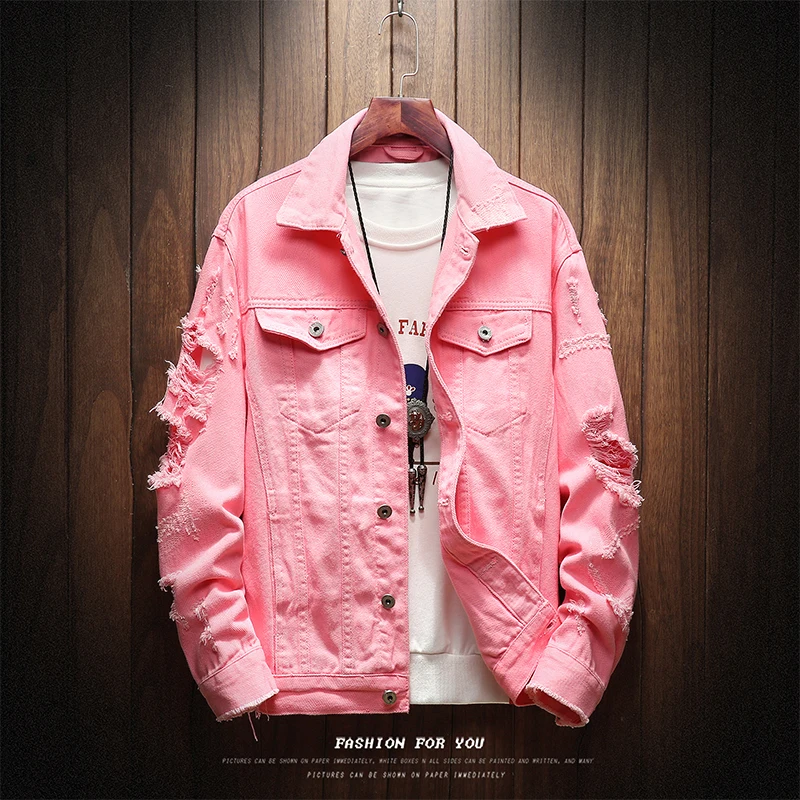 2022 New Men's Denim Jacket Yellow Pink 