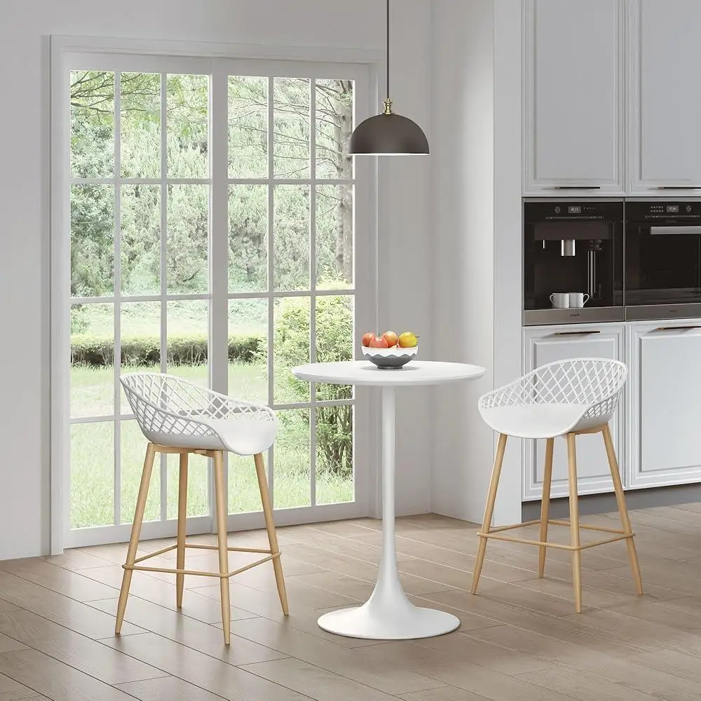 Mid-Century Inspired Café Counter Height Table Sturdy Steel Base Smooth Round Top Minimalist Design 2