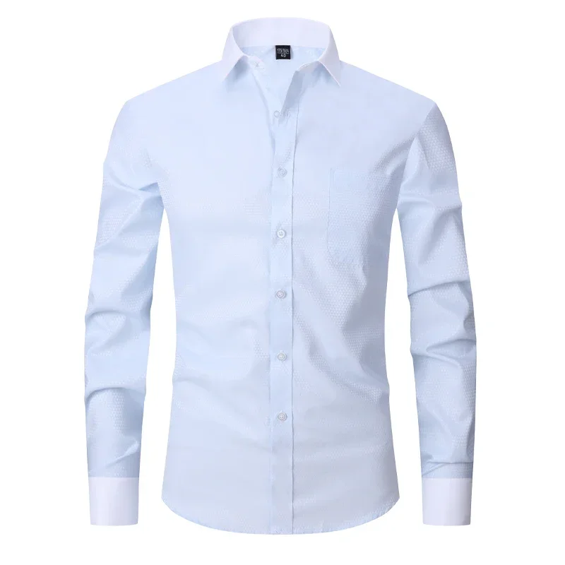 2023 Men French Cufflinks Shirts White Collar Design Solid Color Jacquard Fabric Male Gentleman Dress Long Sleeves Shirt