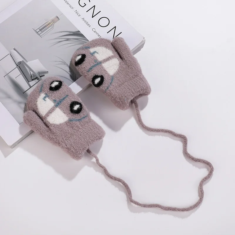 Winter Warm Gloves for Children Warm Gloves Thickened Hanging Neck Baby Mittens for Boys Girls Knitted 3-8 Years