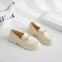 2022 New Lefort Shoes Spring Autumn British Style Vintage Small Gold Buckle Round Toe PVC Thick Bottom Lefort Shoes 2