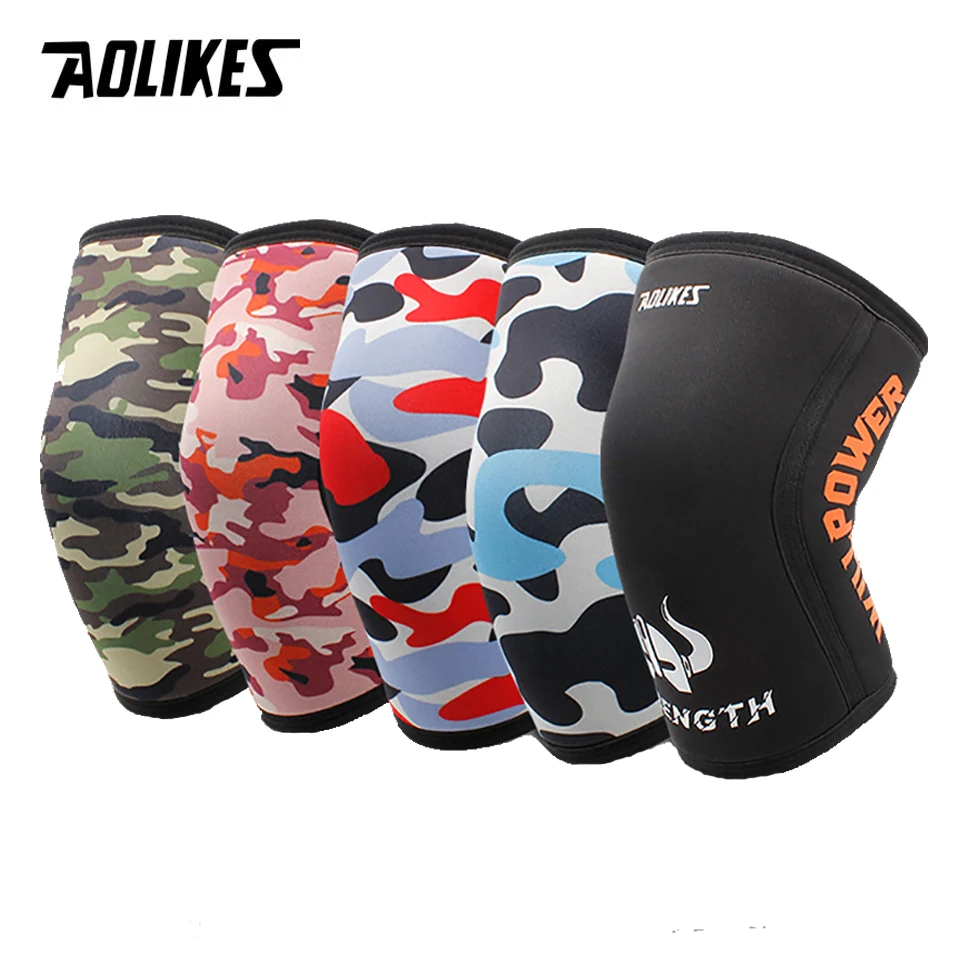 

AOLIKES 1 Pair Women Men 7mm Neoprene Sports Kneepads Compression Weightlifting Pressured Crossfit Training Knee Pads Support