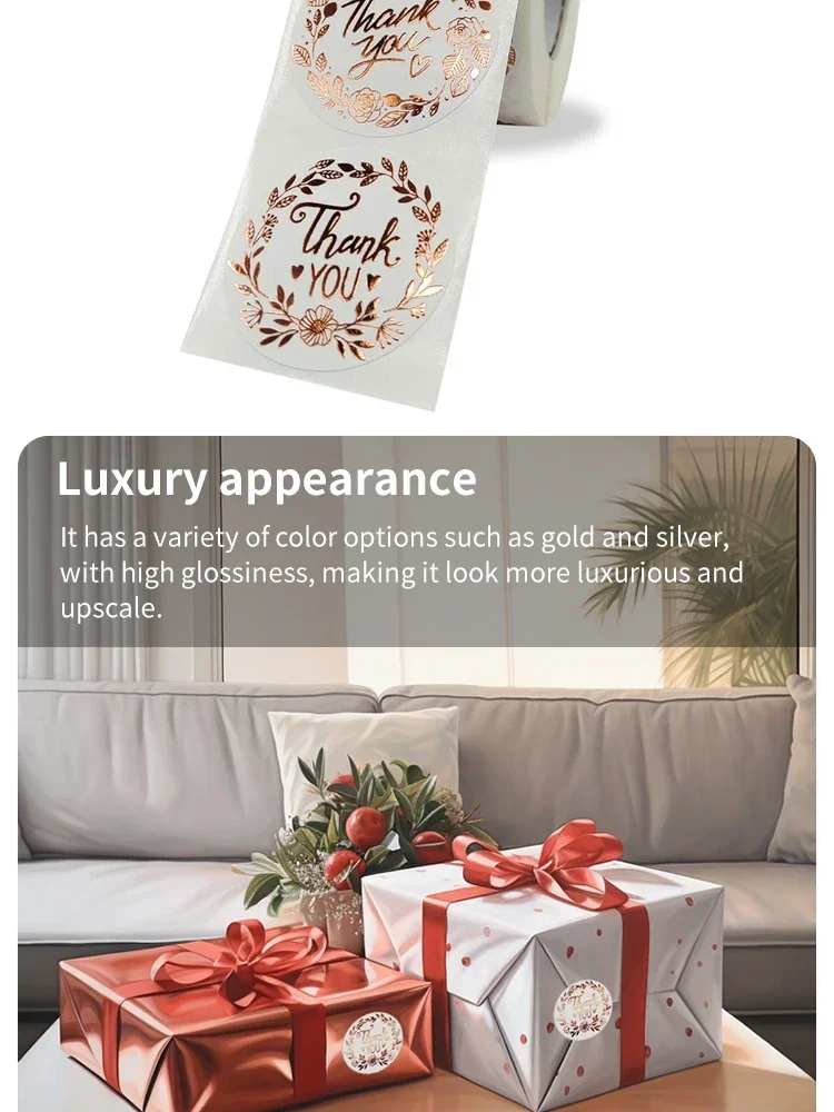 Floral thank you sticker roll in close-up view