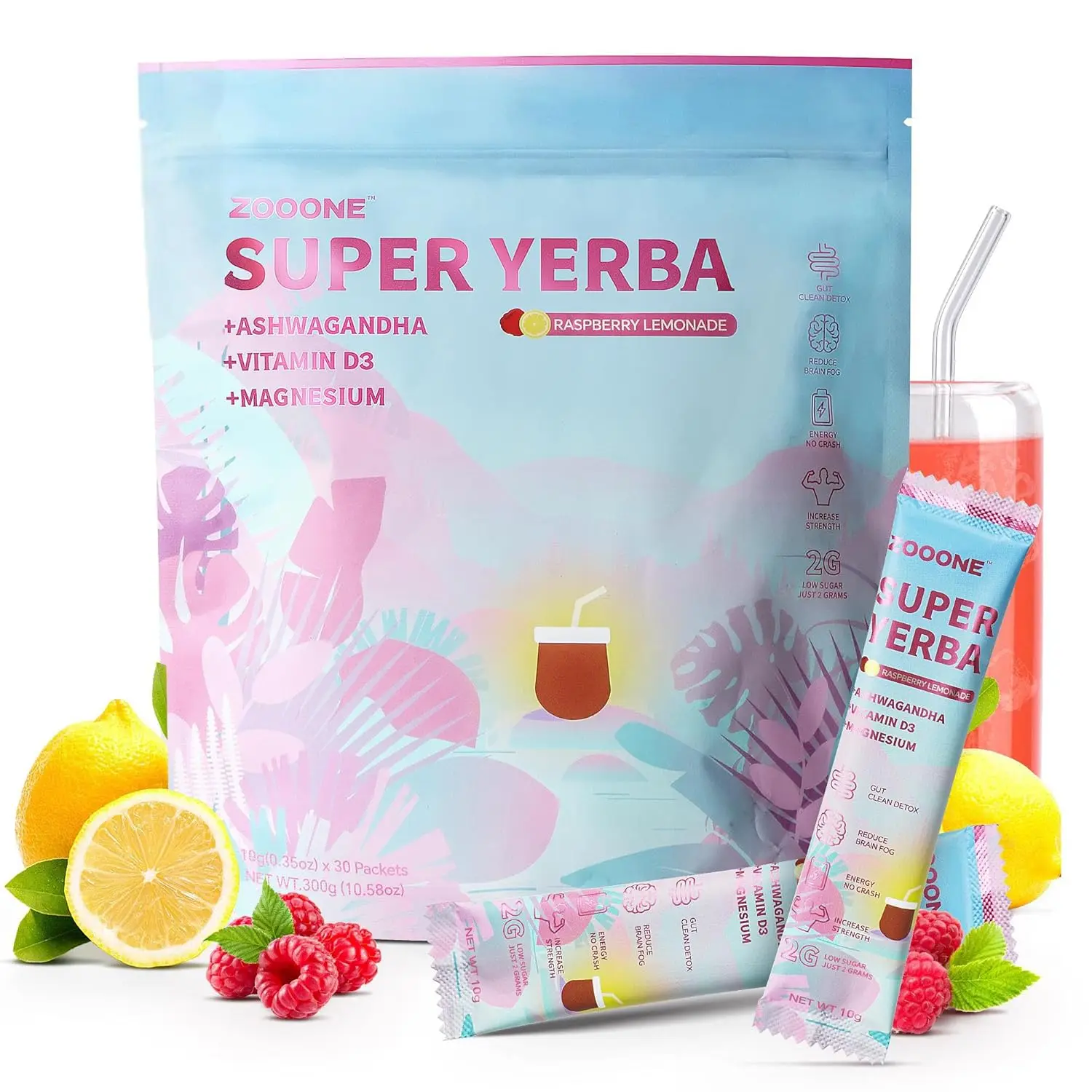 Super Yerba Mate Instant Powder - Raspberry Lemonade Flavor | 30 Servings Clean Energy & Focus Boost | Gut Support, Antioxidants
