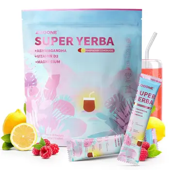 Super Yerba Mate Instant Powder - Raspberry Lemonade Flavor | 30 Servings Clean Energy & Focus Boost | Gut Support, Antioxidants
