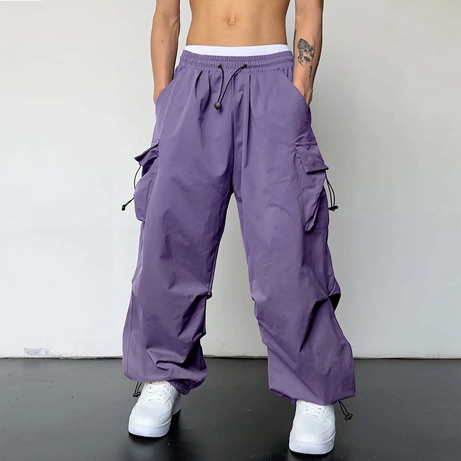 Men-s-Casual-High-Waist-Solid-Color-Sports-Trousers-Multi-Woven-Pocket ...