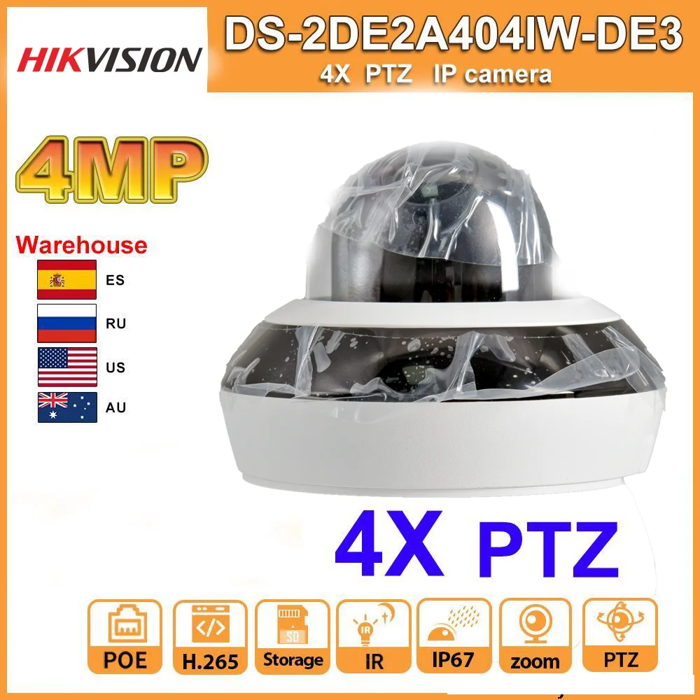 

HIKVISION PTZ 4MP IP Camera DS-2DE2A404IW-DE3 IR PoE Security Camera Built-in MIC 4X Optical Zoom 2.8-12MM Video Surveillance