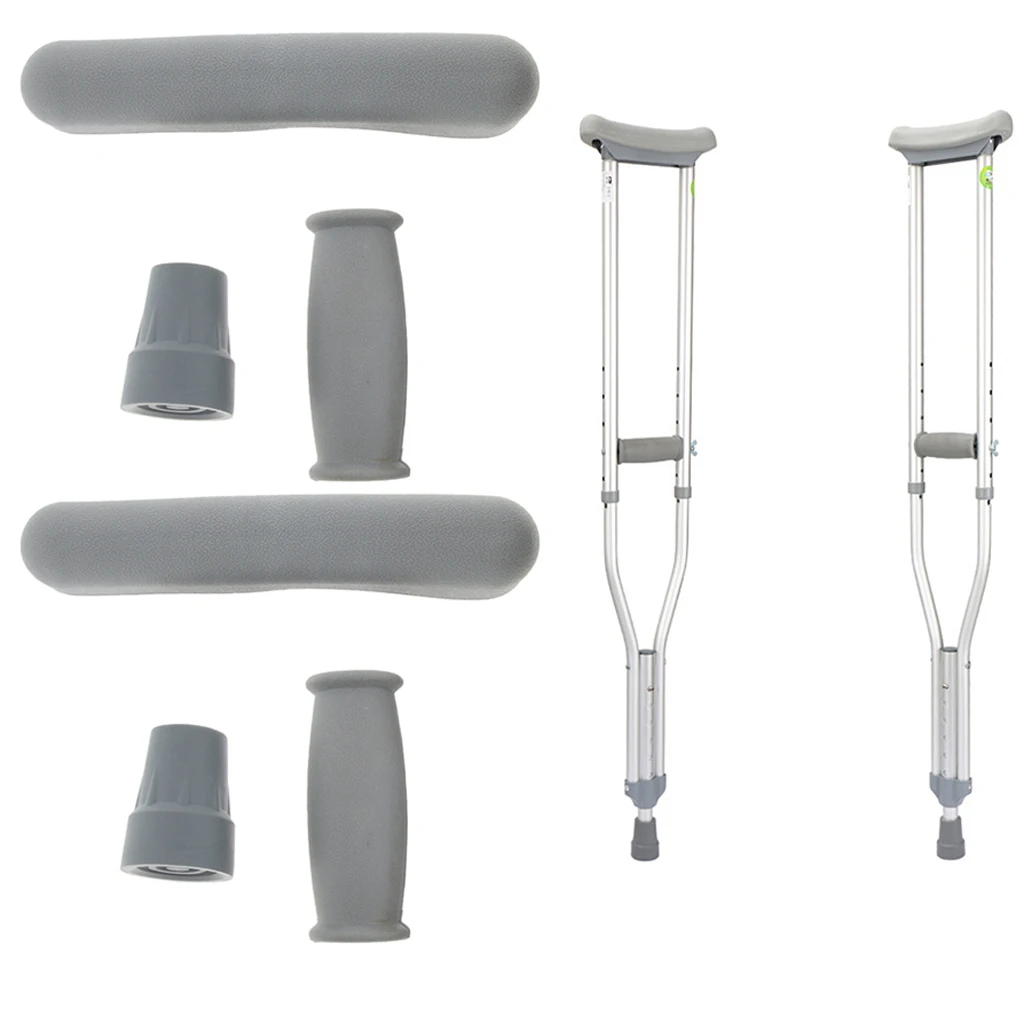 2 Set Crutch Accessory Kit Crutch Pad + Handle Grip Covers + Tip Cover Gray Rubber Replacement Part Pad crutch accessory kit