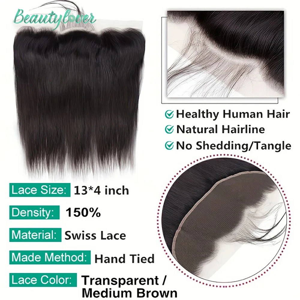 Straight 24 Inch Lace Frontal Human Hair Pre Plucked Transparent Swiss 13x4 Brazilian Lace Frontal 2x6 Lace Closure For Women 3