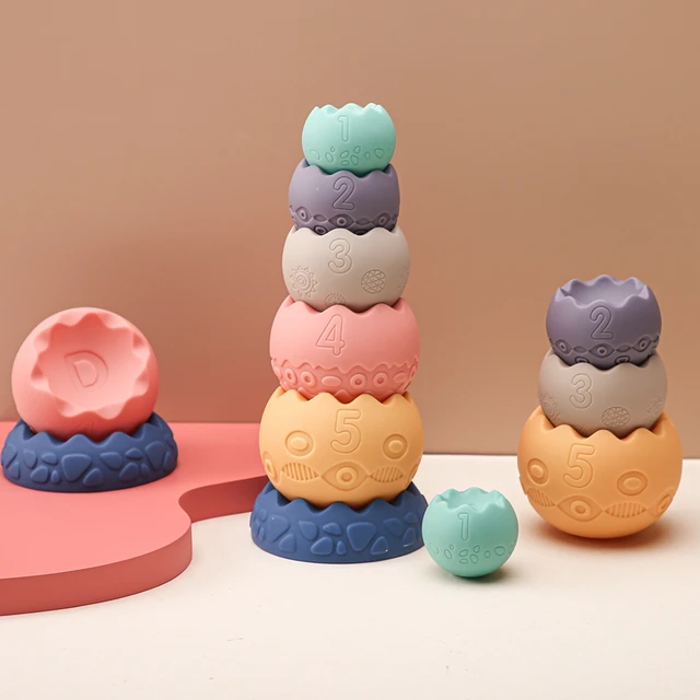 6Pcs Baby Silicone Stacked Toys Montessori Education Stacking Blocks Soft Rubber BPA Free Infant Teether Kid Building Block Toys 6