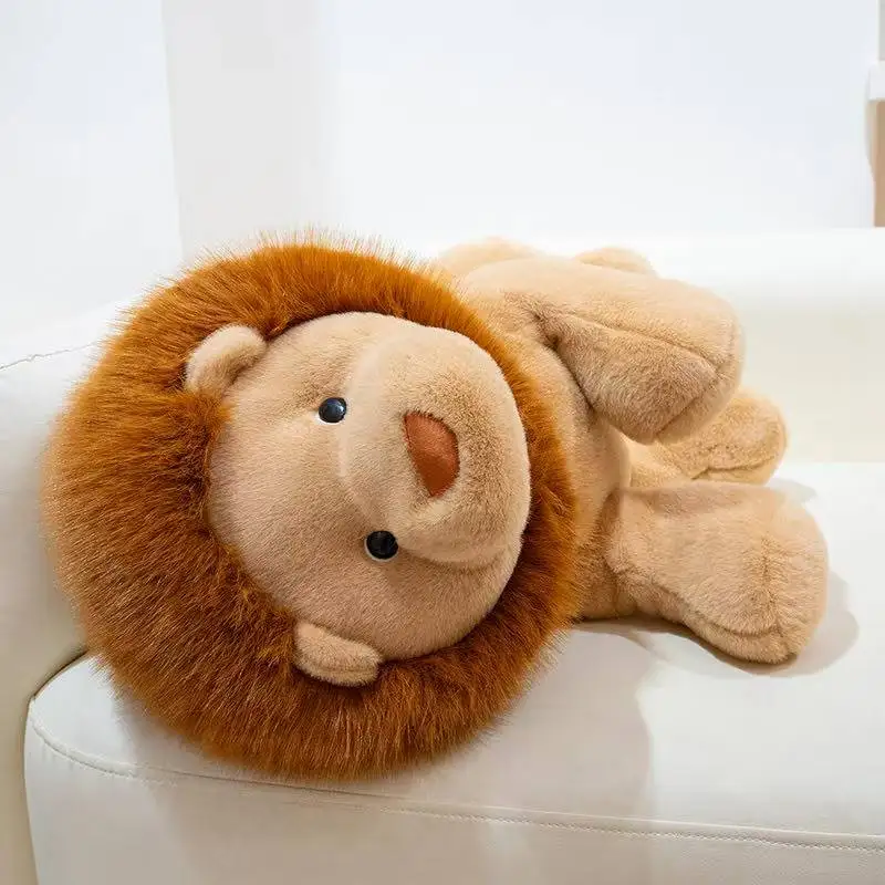 Poupée Lion assis et couché, jouet en peluche Kawaii, fait à la main, dessin animé, oreiller mignon, cadeau d'anniversaire pour enfants, dernière collection 2