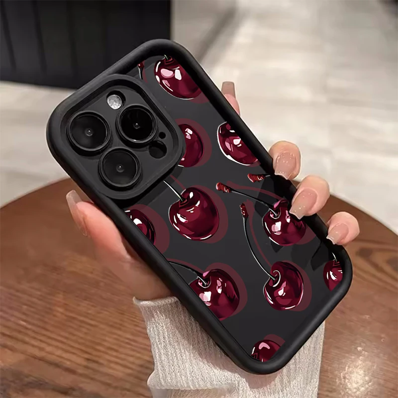 Retro Wine Red Cherry Pattern Phone Case Cover
