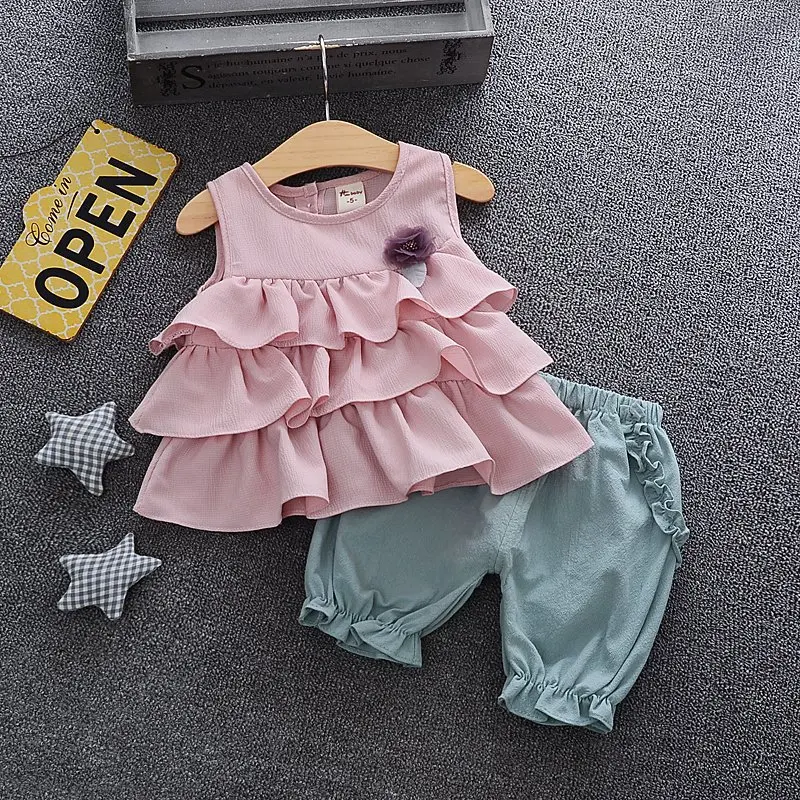 0-3 Year Newborn Baby Girl Clothes Summer Sleeveless Chiffon Tops And Shorts 2Pcs Cute Little Princess Suit Infant Clothing Sets sun baby clothing set