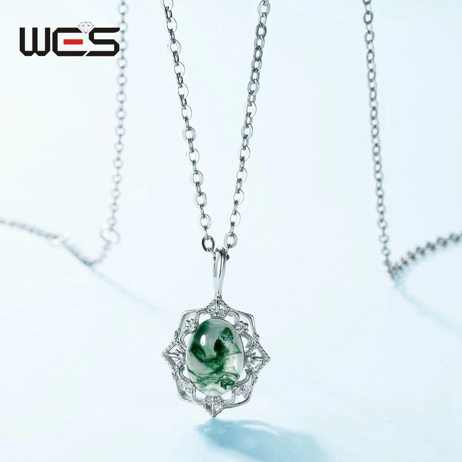 WES  천연 원석, 이끼 마노 펜던트 목걸이, 여성용 패션 쥬얼리, 크리스마스 결혼 선물, 6*8mm
