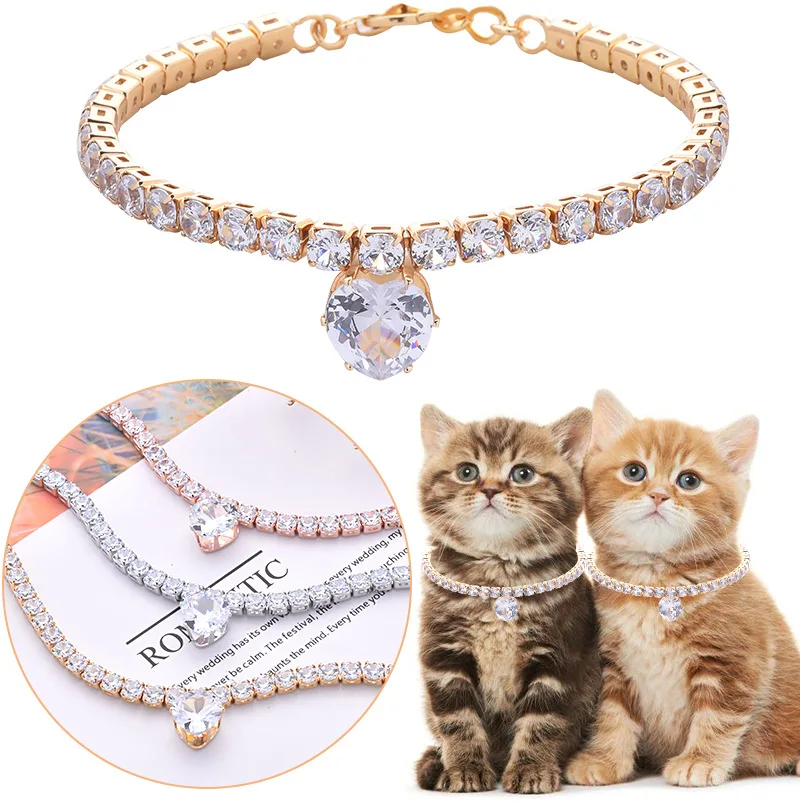 Bling Strass Cat Collar Luxury Gato Collana Cute Pet Dog Collier Chain Crystal Pendant For Puppy Small Cats Kitten Teddy