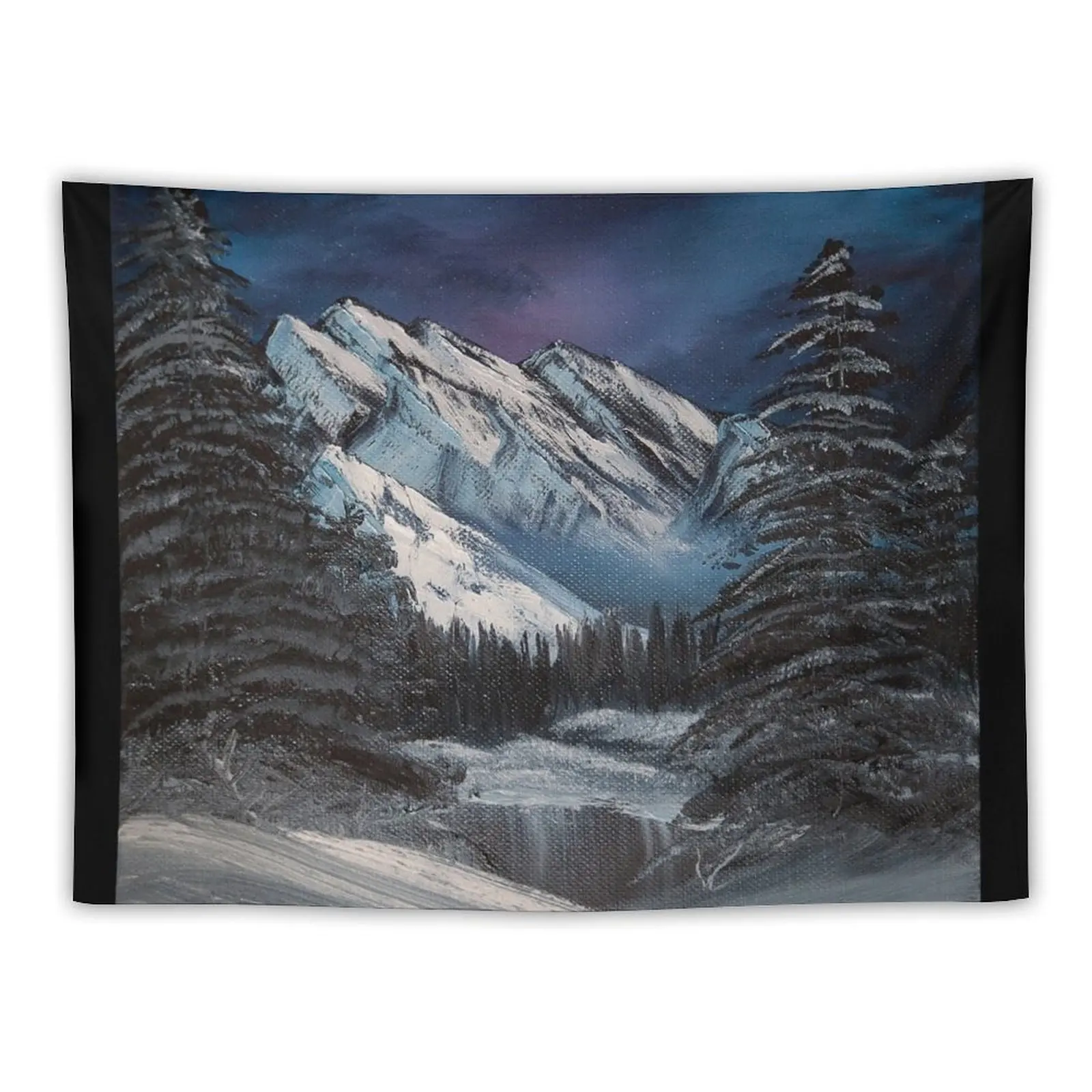 

Bob Ross inspired night landscape painting Tapestry Aesthetic Room Decorations Room Decor Cute Funny Tapestry