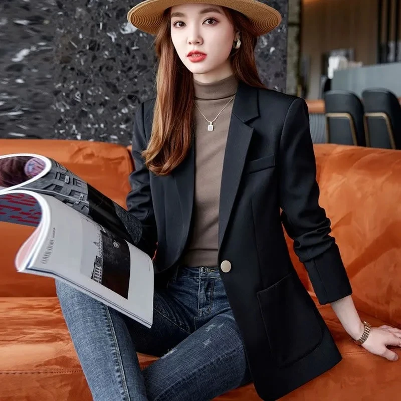 여성용 긴팔 블레이저 재킷, 한국 싱글 단추, 슬림 오피스 세트 재킷 코트, 여성용 블레이저 아웃웨어, 2024 가을 신상 패션
