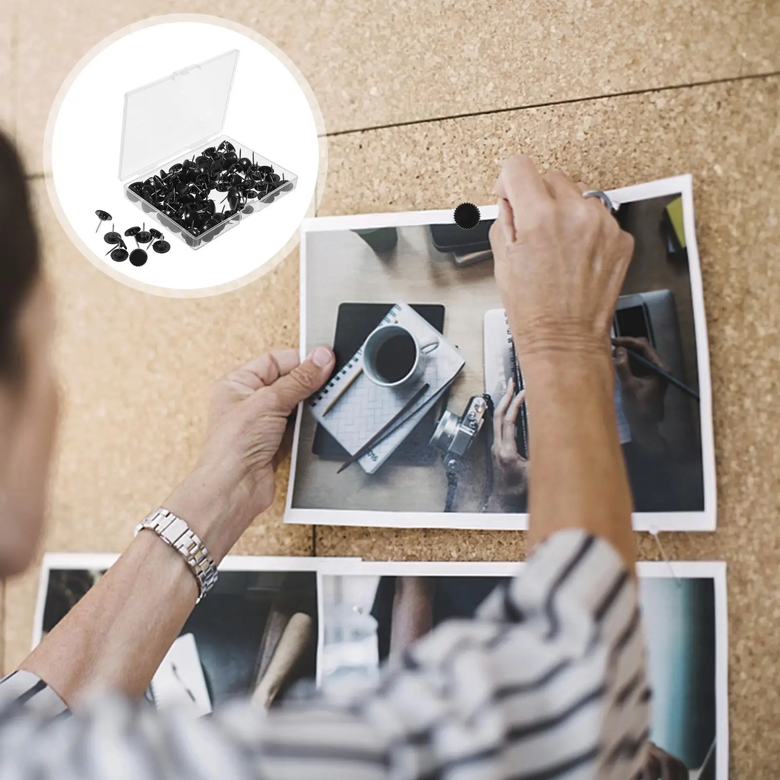 100 Pcs Black Thumb Tacks Plastic Drawing Pin Message Board Tacks Push Pins Decorative Corkboard Office Binding Supplies
