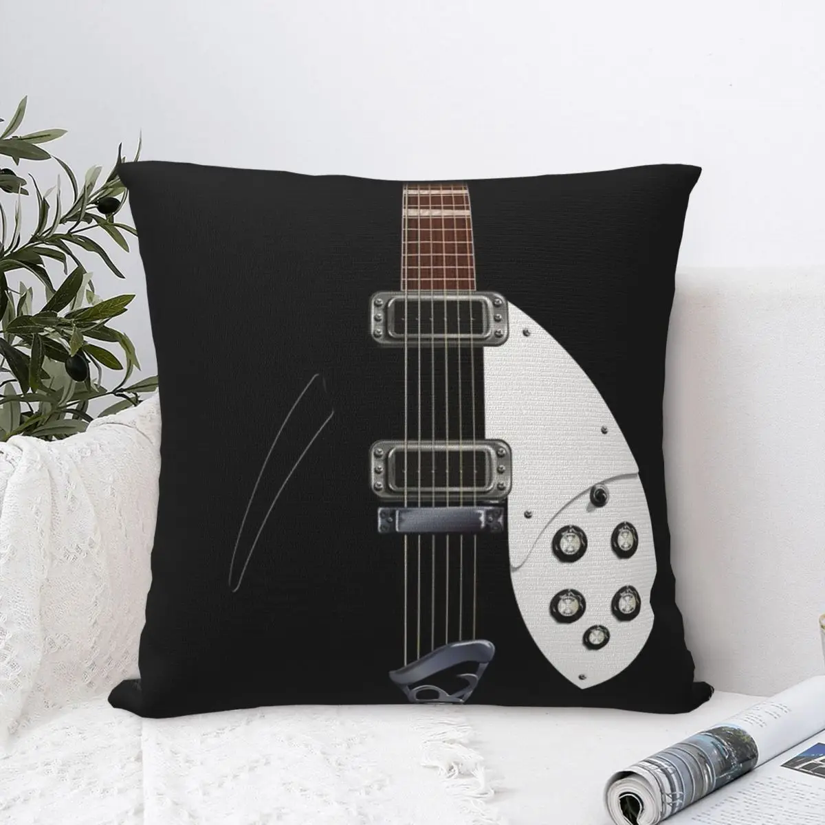 Rickenbacker Style Guitar Digital Illustration Federa Per Cuscino Di Lusso Con Federa Per Cuscino Posteriore Con Cerniera Bianca
