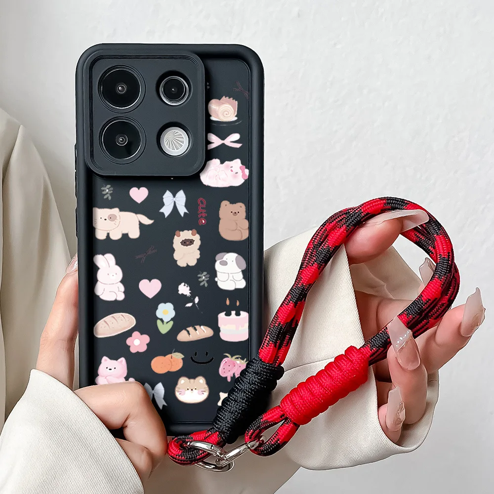 Adorable Cat Wrist Strap Lanyard Phone Case with Chain Pendant