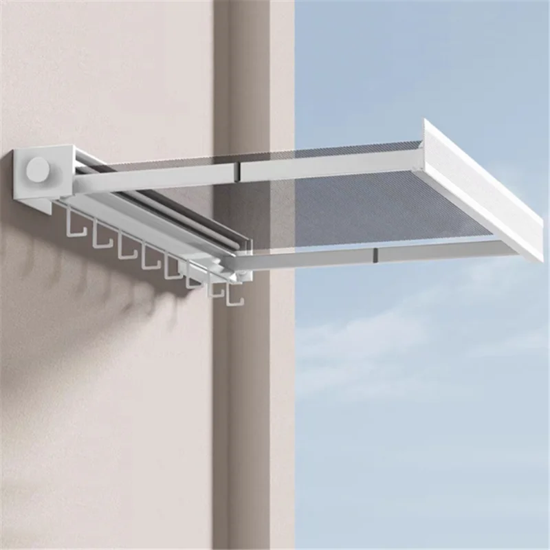 Black invisible folding clothes rack shoe rack retractable mesh wall mounted Aluminum bathroom clothes dryer sock drying Holder