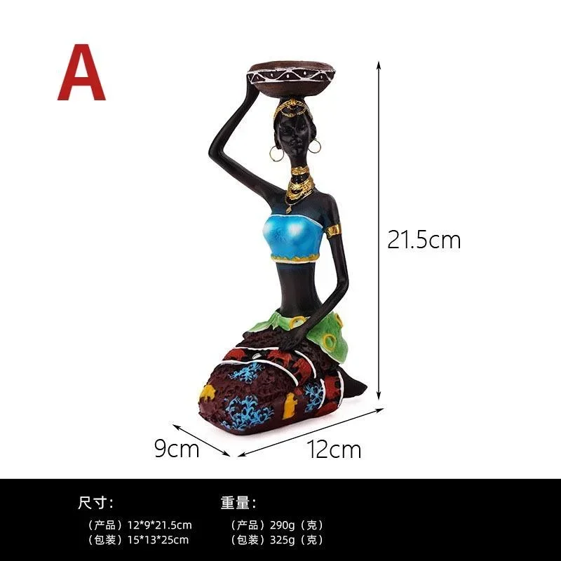 Candle Holders African Women 8.5" Decor for Table Desk Decorative Dining Room Candleholder Sculptures Resin Candlestick Vintage
