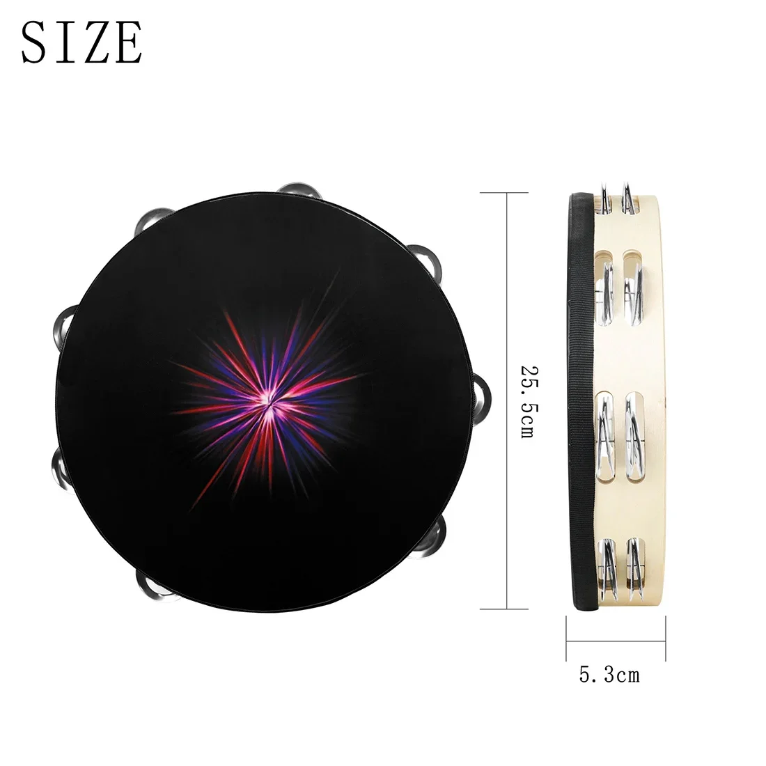 10 Inch Colourful Double Row Hand Tambourine-Black Hole Ray for Children Enlightenment Jingle Bells