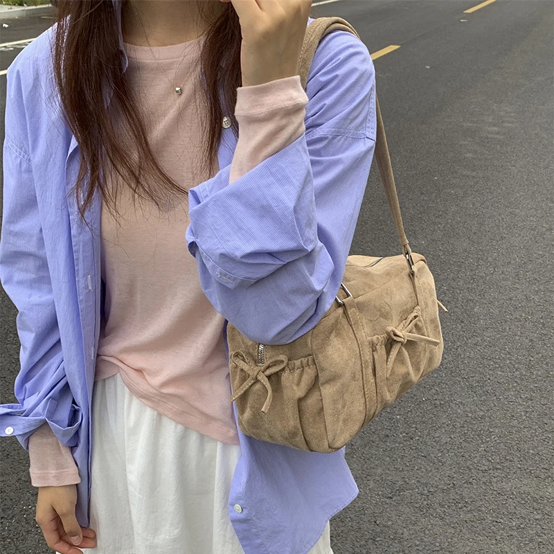 Faux Suede Top Handle Purse Solid Color Pillow Bag Large Square Shoulder Bags for Women Daily Use and Special Occasion