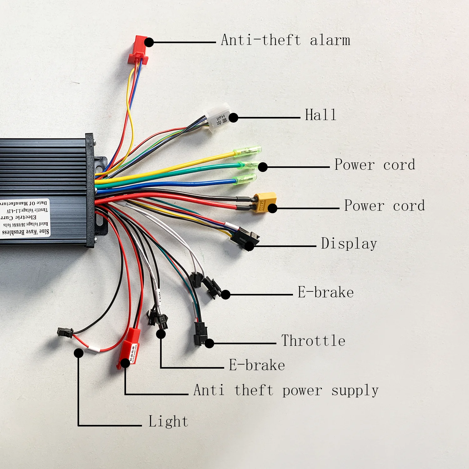 1000W 1500W E-Bicycle Controller 36V 48V 52V 64V MAX30A 3-mode sine wave control