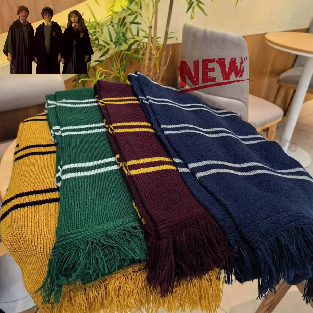 Harryy Potter Scarf Slytherin Hogwarts College Badge Ravenclaw Hermione Gryffindor Tassel Scarf Accessories Gifts Warm Thick