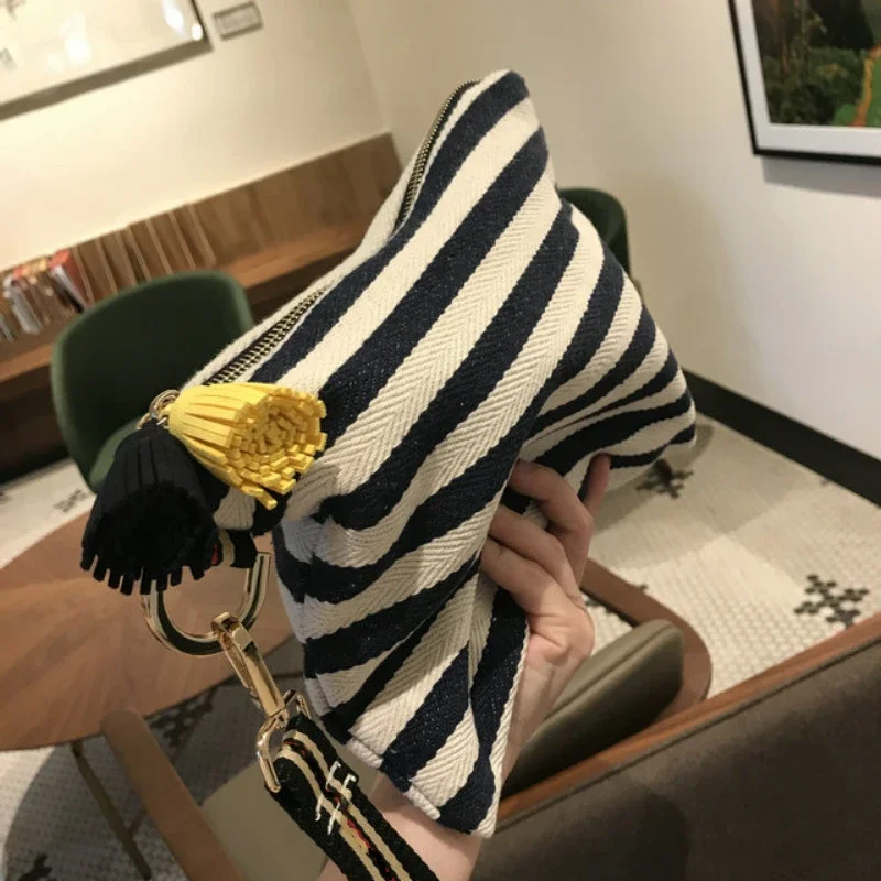 Cosmetic Bag Women Striped Makeup Case Organizer Korean Tassel Cosmetic Pouch Necesserie Travel Toiletry Bag Canvas Beauty Case Makeup Organizer Cosmetic Bag Cosmetic Storage Bag Toiletry Bag Makeup Bag Cosmetic Case