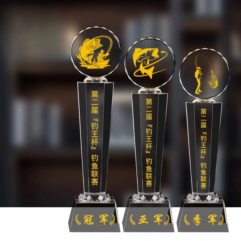 Customized Annual Fishing Competition Crystal Trophy, Lettering High-end Souvenir, Home Decoration Awards Fish Shape Trophy, 1Pc