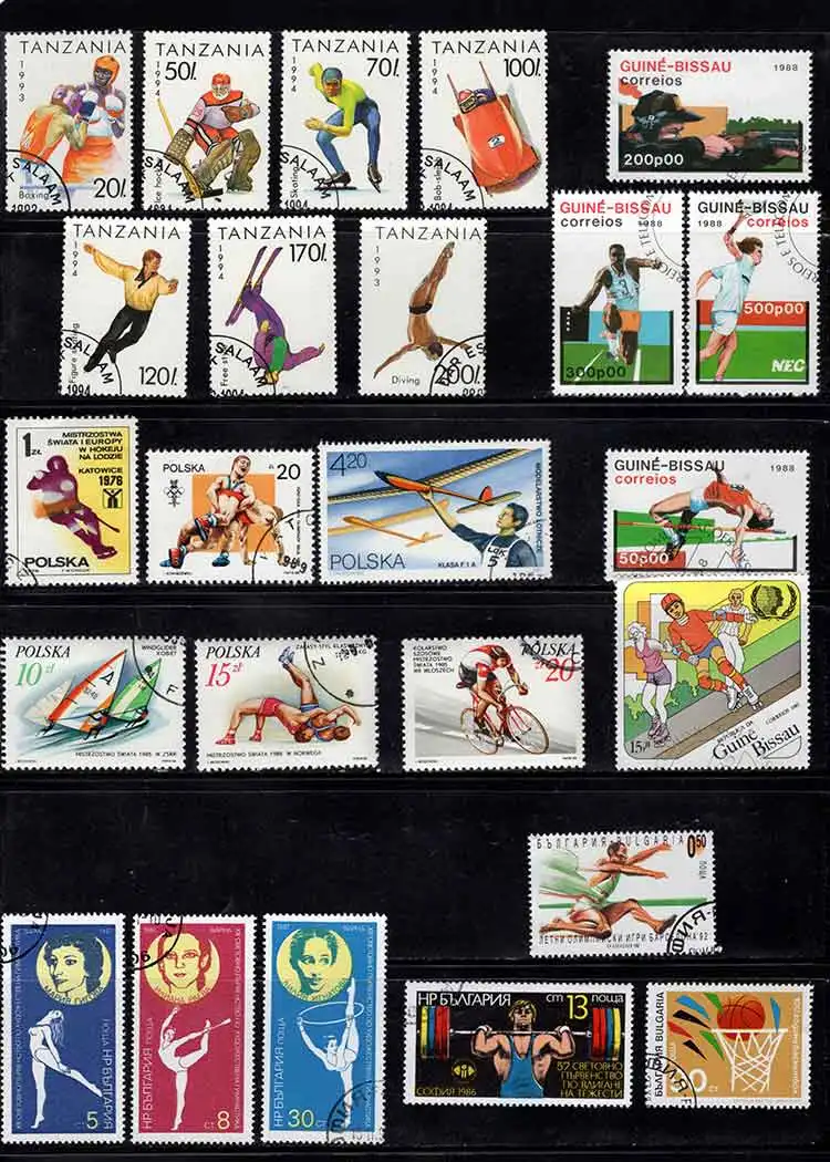 Lot 50 100pcs Athletic Sports Games Topic Original Stamps with Postage Mark No Repeat Nation Stamp Good Condition