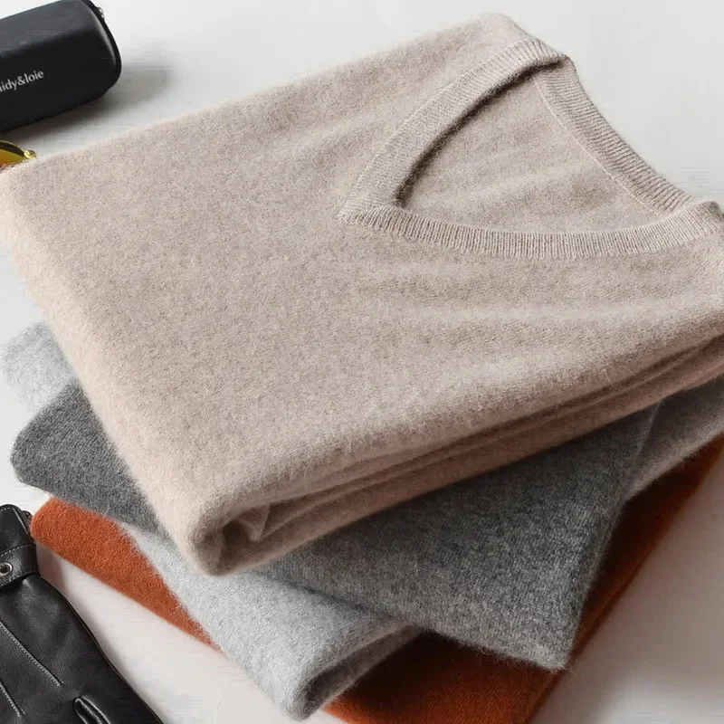

High-quality Classic Cashmere V-Neck Knit Sweaters Men's Spring Autumn Pullover Sweater Bottoming Shirt
