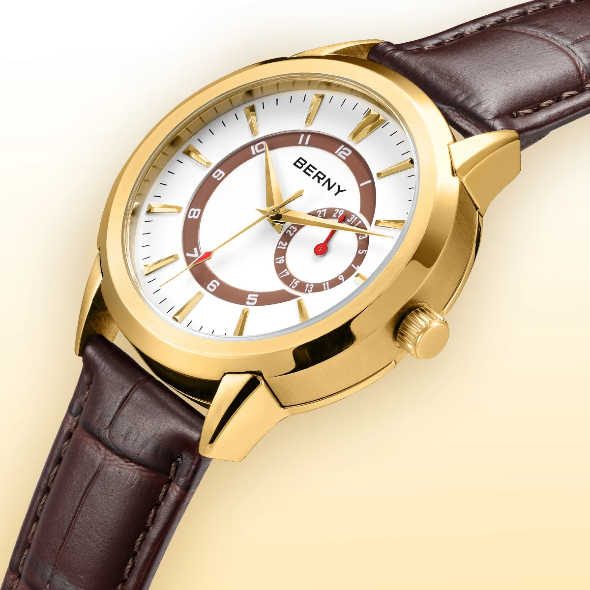 BERNY Herren-Quarzuhr, modisch, luxuriös, elegant, Datums- und Kalenderuhr, für Business, leicht ablesbare Armbanduhren aus Edelstahl – Detail 4