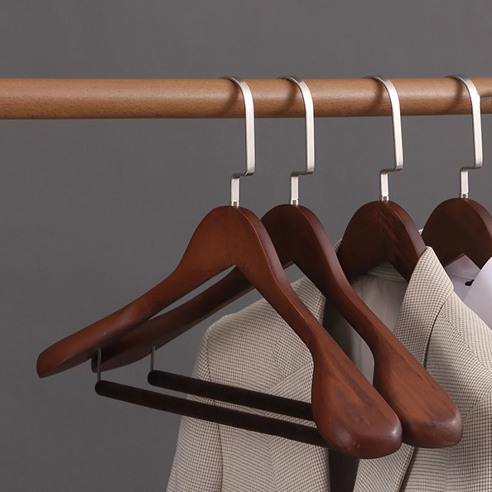 Suit Hanger Flocking High-Quality Wooden Hanger Traceless for Home Drying Laundry 3