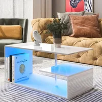 High Gloss Coffee Table with LED Lights Open Shelf Smart APP Control S Shaped Modern Sofa Side End Table for Living Room 1