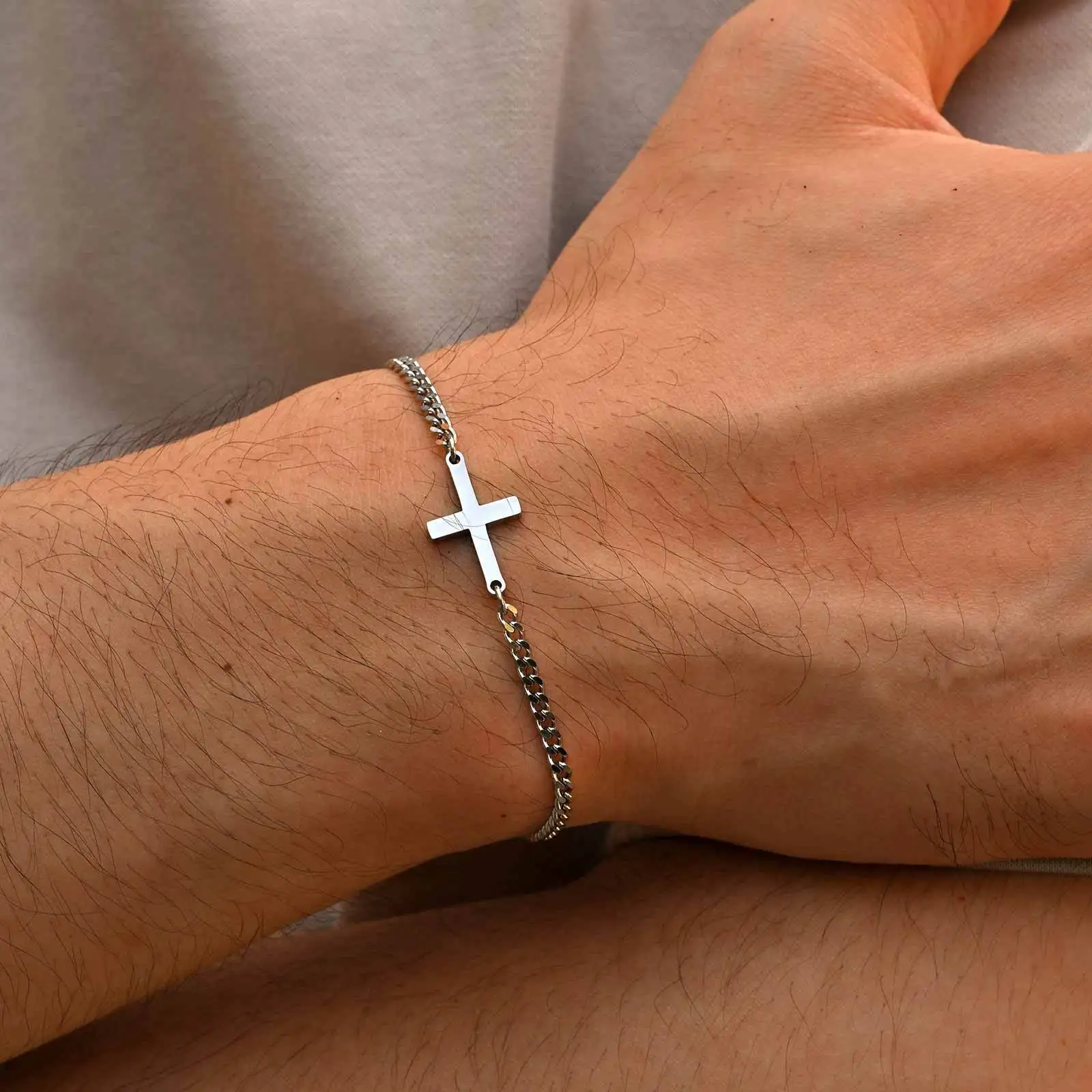 2pcs/set Cross Chain Bracelet for Men,Casual Black Natural Stone Beaded Adjustable Wristband,Jewelry Gift for Husband Dad BBF