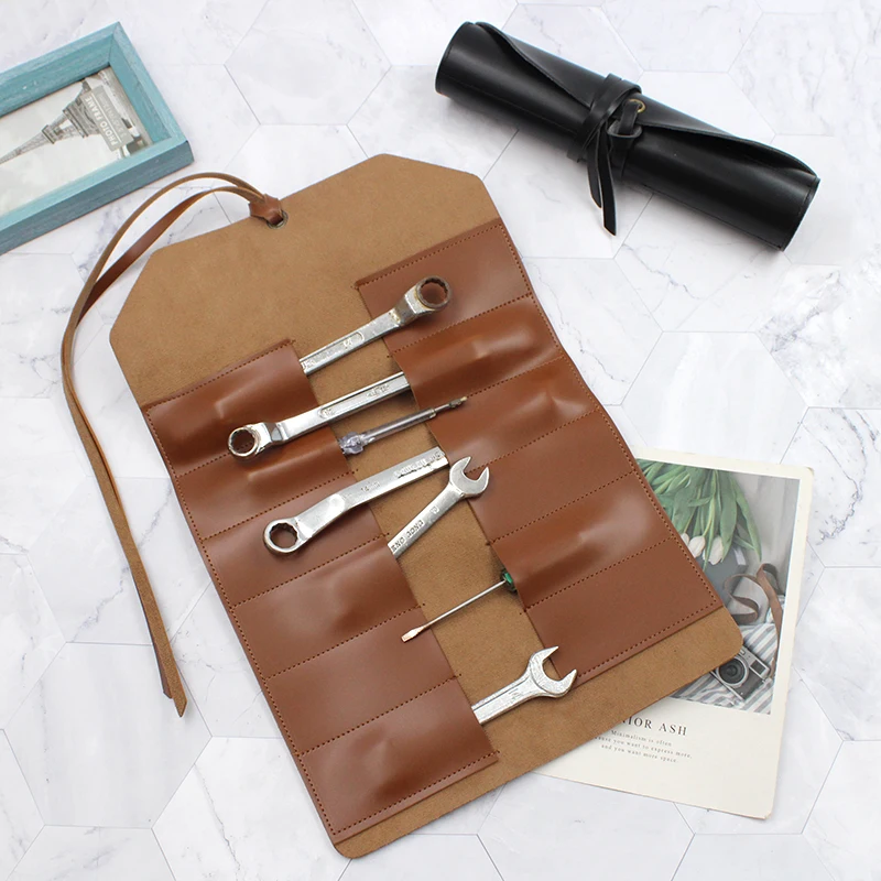 Premium Leather Tool Roll-Up Pouch and Chisel Bag