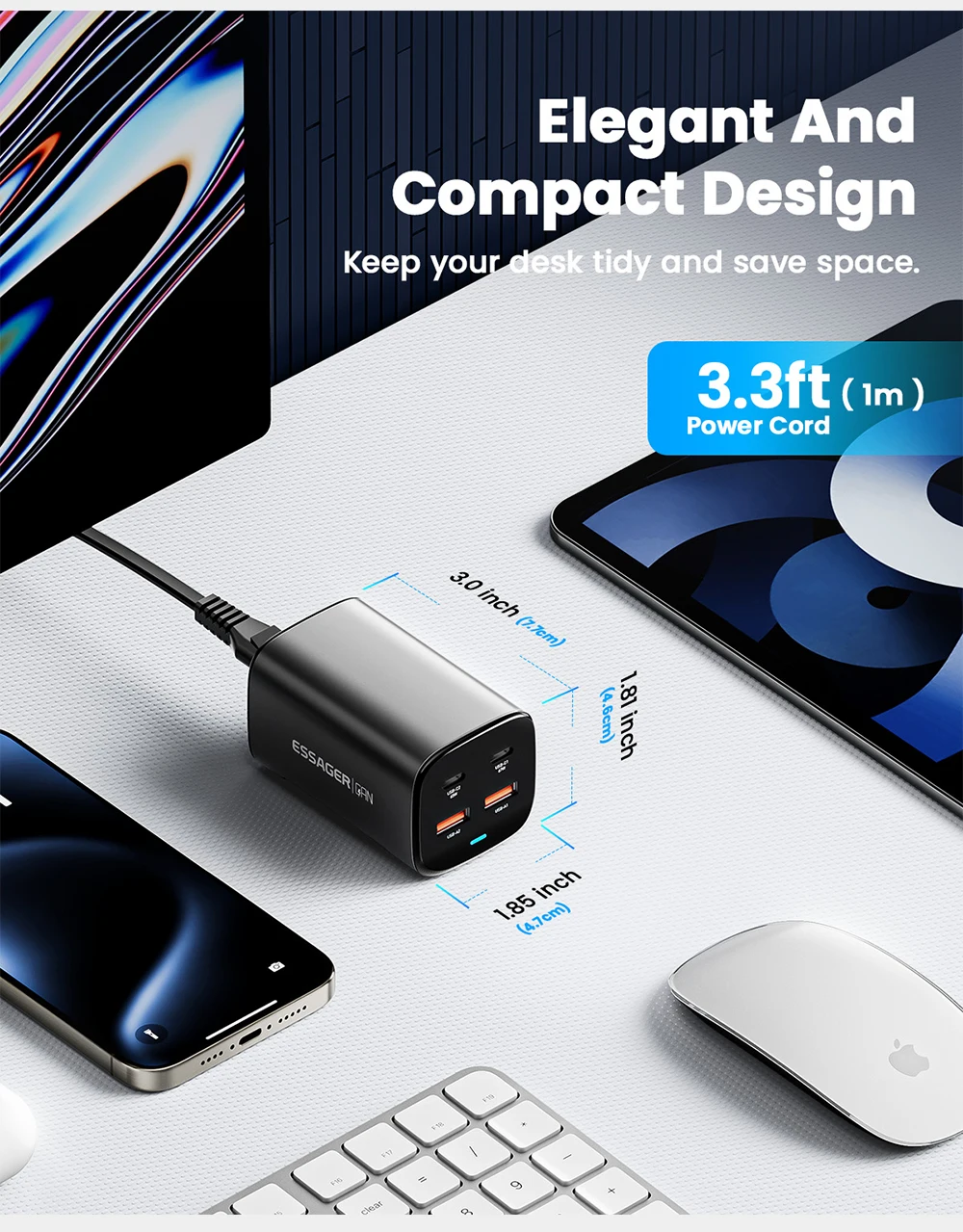67W USB C GaN Charger Desktop Quick Charge3.0 PPS PD3.1 Fast Charging For MacBoo