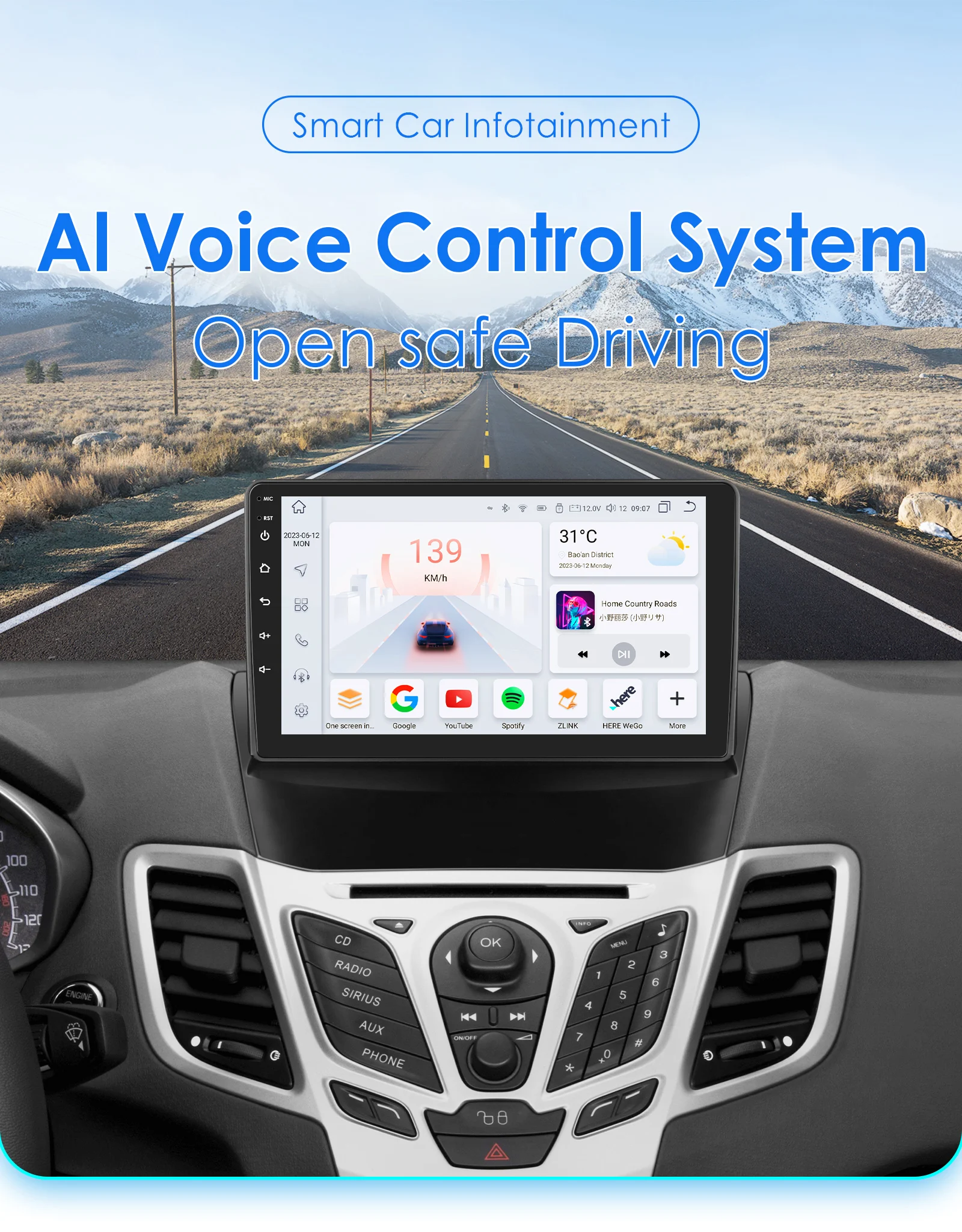 Hizpo 9 Zoll Android Autoradio für Ford Fiesta 2009–2017 Sync Multimedia DSP RDS CarPlay 4G BT GPS Navigation UIS7862 Steuergerät – Detail 2