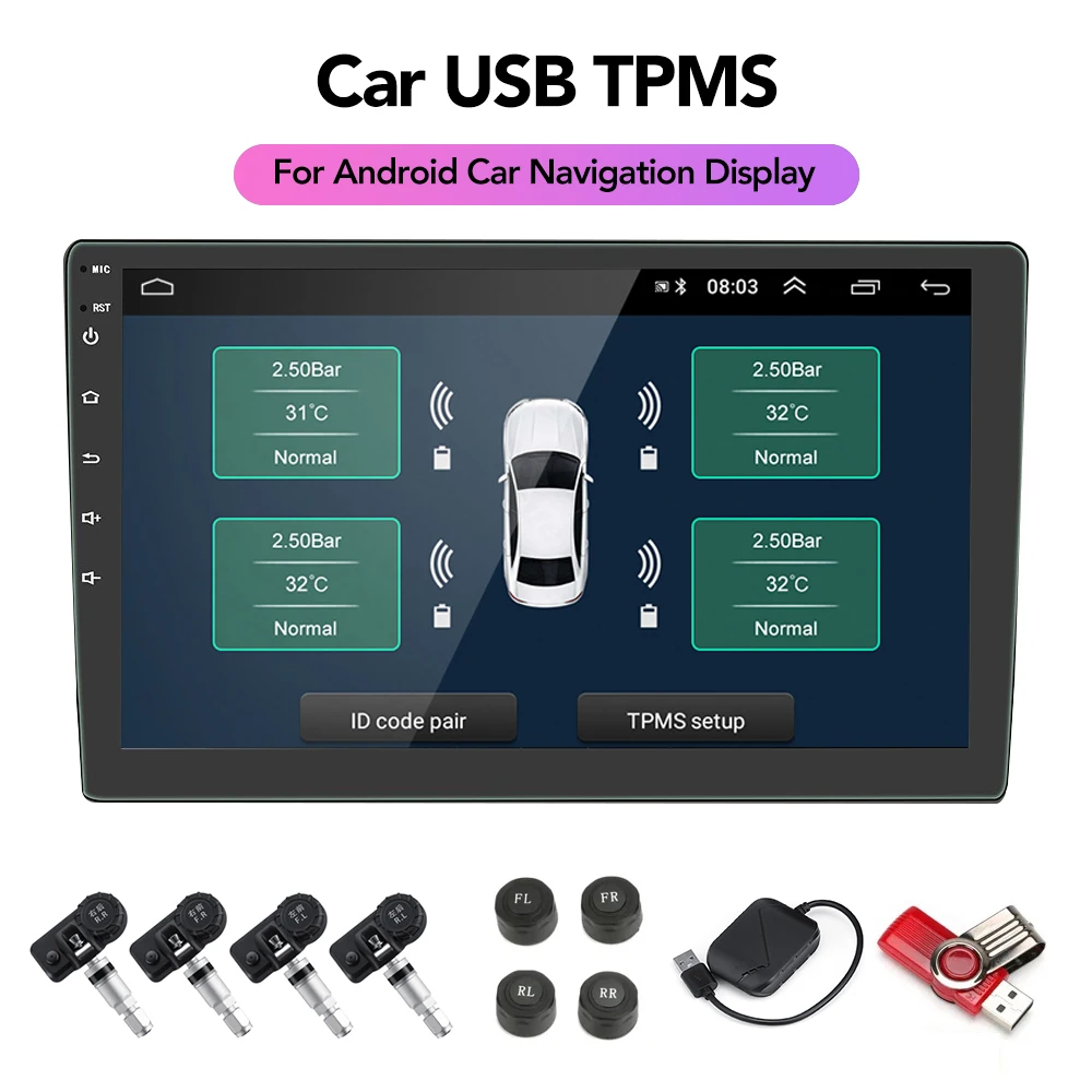 Android Tpms For Car Radio Dvd Player Tire Pressure Monitoring System Spare Tyre Internal
