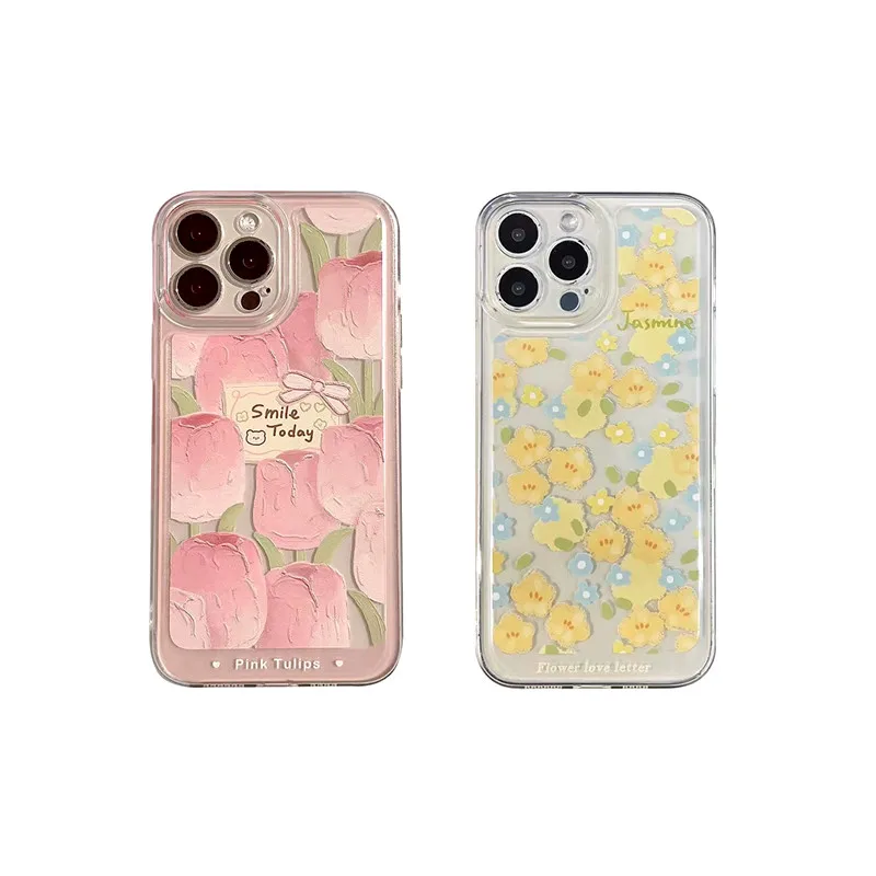 Transparent TPU Soft Case Cute Tulip Flower Protective Case For IPhone 13 12 11 Pro Max XR XS x 7 8 Plus Se Phone