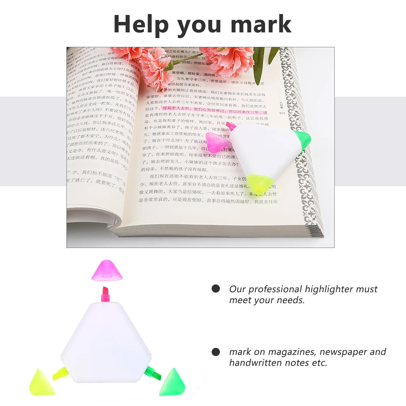 5 Pcs Triangle Highlighter Pen Writing Supplies Color Maker Portable Marking Triple 3-in-1 Markers