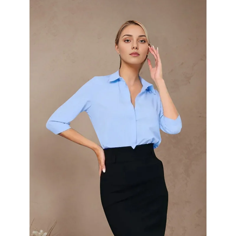 

Fashion Spring Wildberries Chiffon Solid Color Slim Lapel Long Sleeve Commuter Shirt Wholesale Yy18