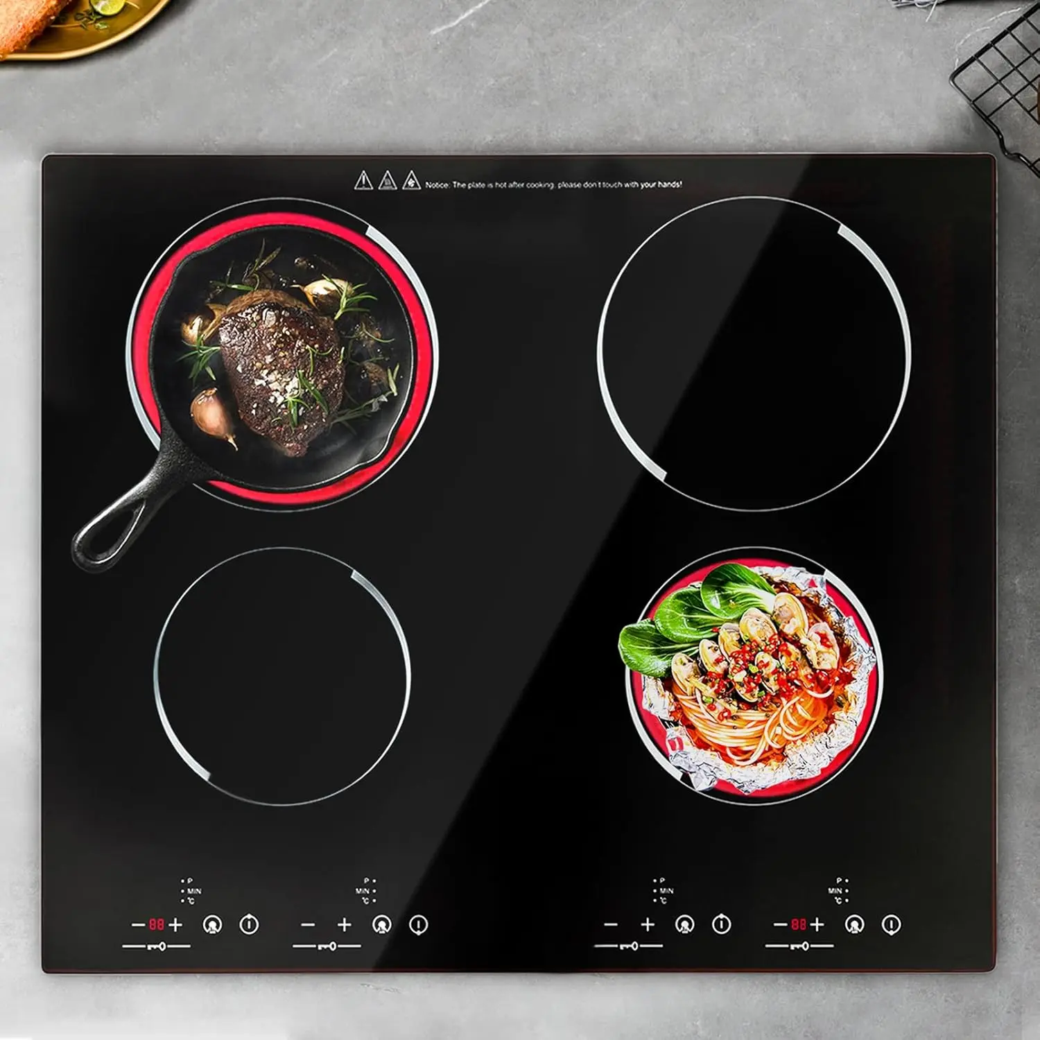 3000W 110V Cooktop Portable 4 Burners Electric Built-in Cooktop Sensor Touch Control Countertop Electric Hot Plate with Kid Safe 3