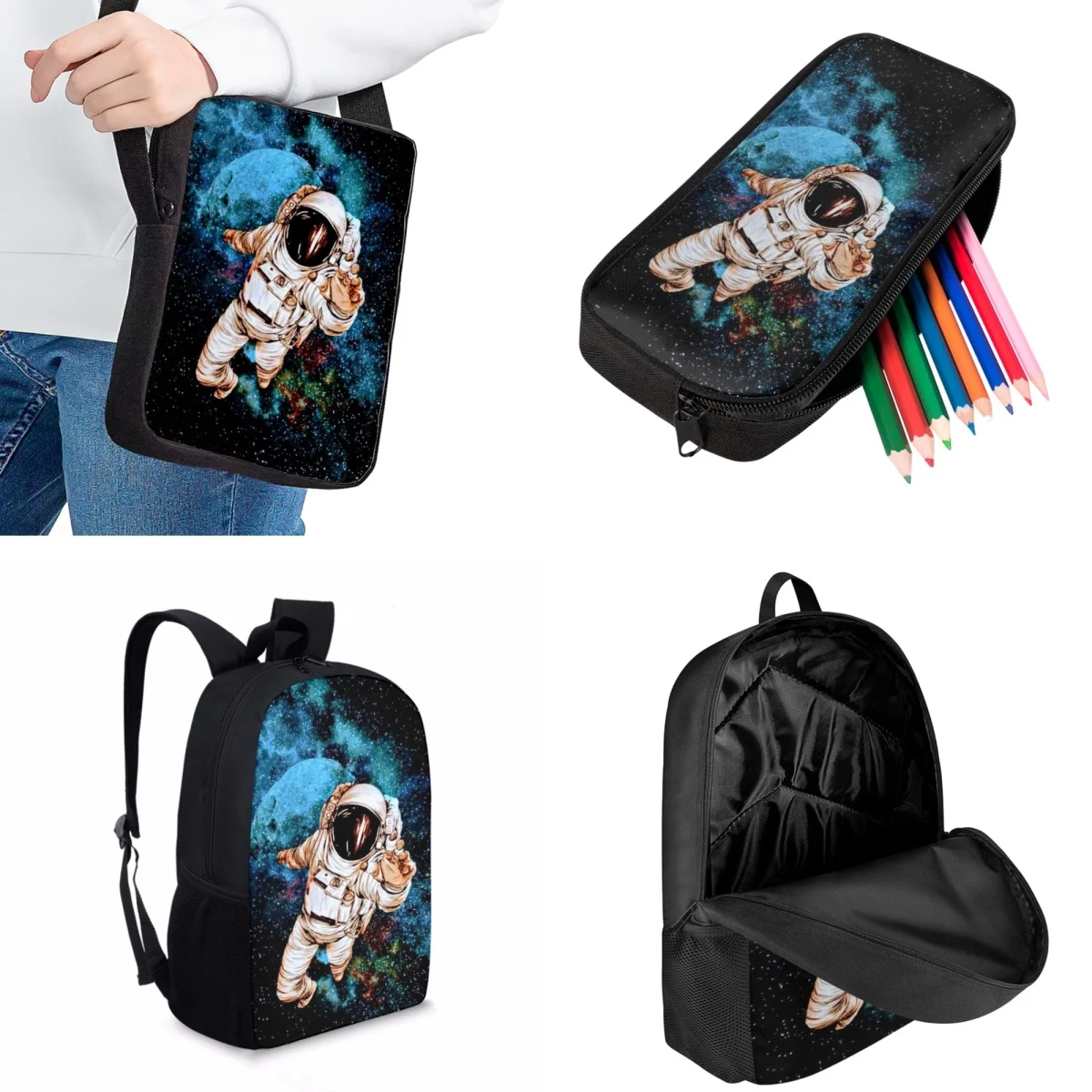 Jackherelook Children's School Bags Starry Astronaut Pattern Cartoon Backpack Kids School Book Bags Set Leisure Travel Knapsack
